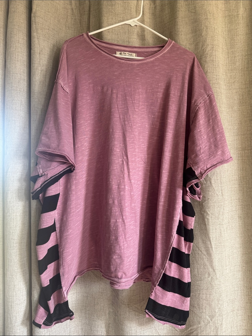 Free People lavender Short Sleeve Tee with Black Striped Side Panels